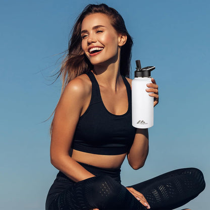 StarSpeed 32oz Insulated Water Bottle with Straw Lid, Stainless Steel Double Walled Vacuum Water Flask, Wide Mouth Sports Water Bottle for Gym Camping Hiking, Indigo Black