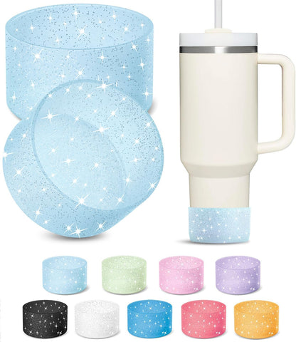 KTKUDY 2 PCS Glitter Silicone Boot Compatible with Stanley Tumbler 20 30 40 oz & Fits Hydro Flask Water Bottle 12-24oz & Fits Yeti, Simple Modern, Owala Cup - Bling Cup Bottom Protector Accessories
