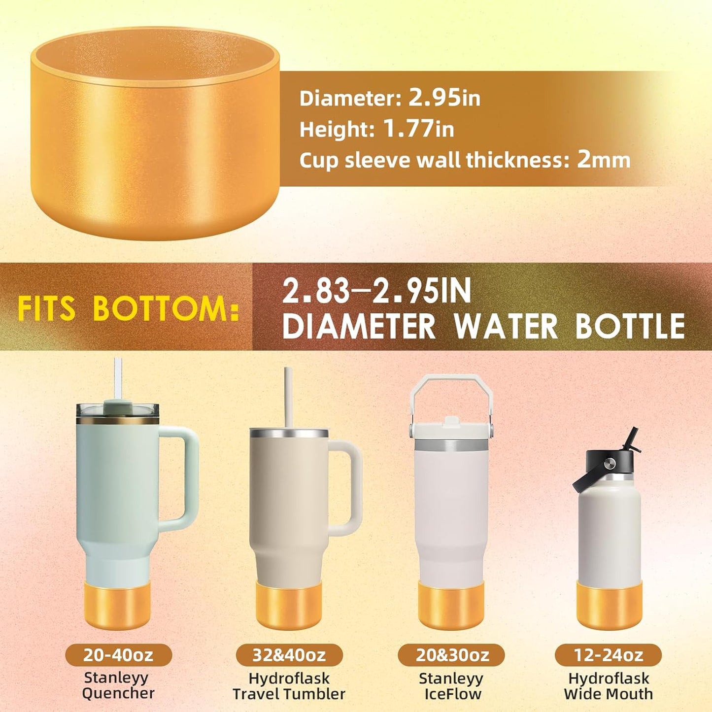 Chameleon Silicone Water Bottle Boot, Compatible with Stanley & Hydro Flask Tumbler 2.8-2.95in Bottom Anti-Slip Protector Rubber Sleeve