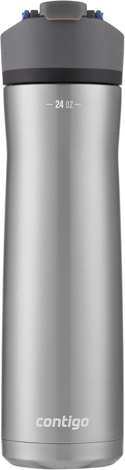Contigo Cortland Chill 2.0 Vacuum-Insulated Stainless Steel Water Bottle, Spill-Proof Sip Technology, Interchangeable Lid, 24oz, Steel/Licorice, Perfect for Fitness Travel Everyday Use