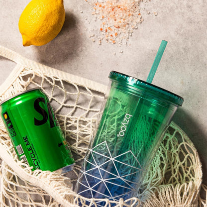 bzyoo SIP 24oz (710ml) Double Wall Plastic Tumbler with Lid and Straw Cold Drink Travel Mug Reusable Party Cup Perfect for Office Ice Coffee or Tea and Gift Color: Pink & Purple