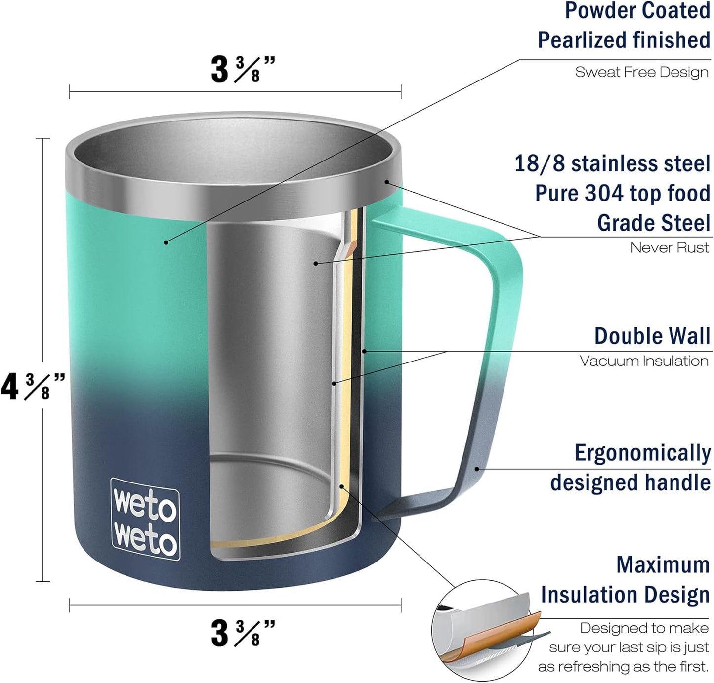 WETOWETO 14 oz Coffee Mug, Vacuum Insulated Camping Mug with Lid, Double Wall Stainless Steel Travel Tumbler Cup, Thermal Coffee Mug, Powder Coated Navy Blue