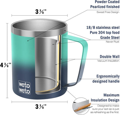 WETOWETO 14 oz Coffee Mug, Vacuum Insulated Camping Mug with Lid, Double Wall Stainless Steel Travel Tumbler Cup, Thermal Coffee Mug, Powder Coated Navy Blue