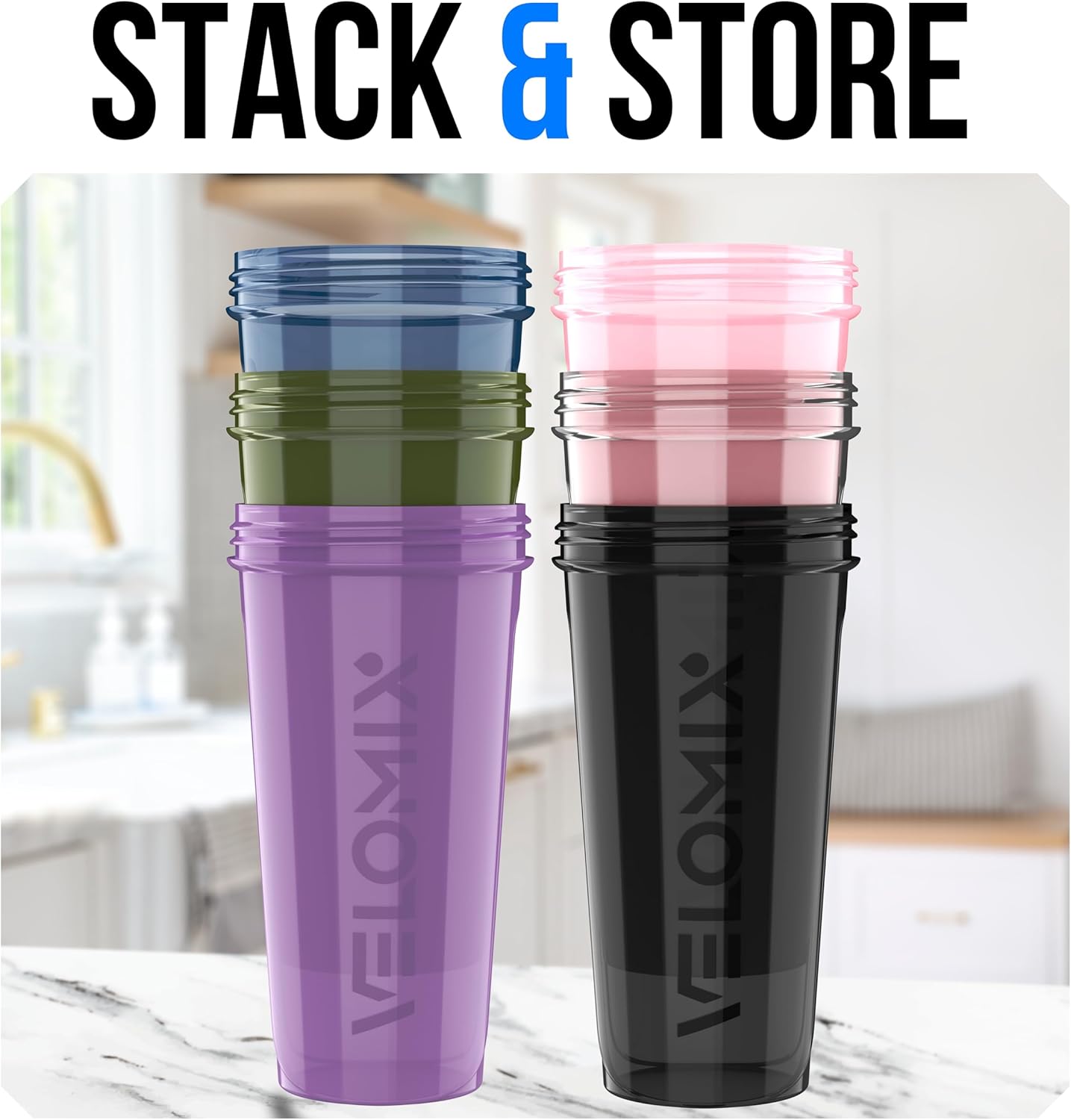 VELOMIX -6 PACK- 28 oz Protein Shaker Bottle for Protein Mixes - 6x Wire Whisk | Leak Proof Shaker Cups for Protein Shakes | Protein Shaker Bottle Pack | Protein Shake Cup (Earth Tones Collection)