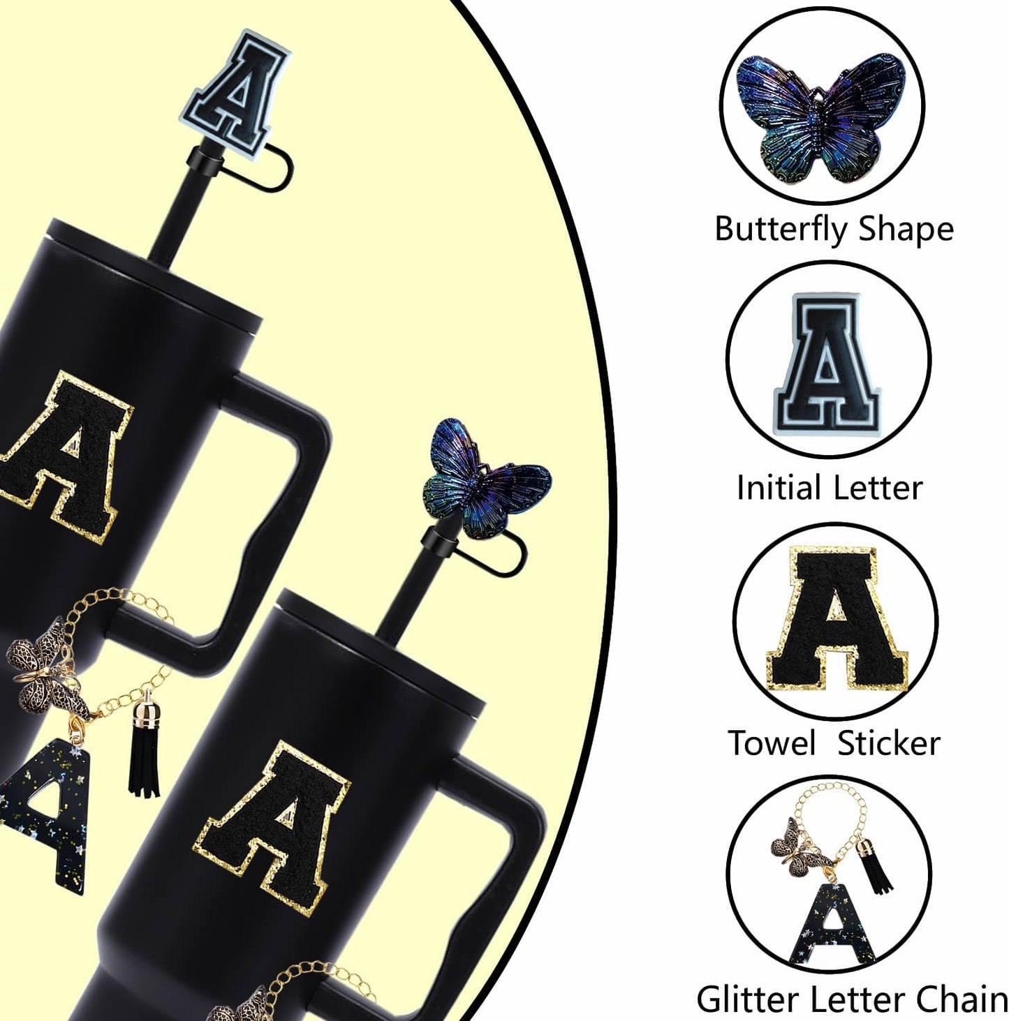 7pcs Cup Accessories for Stanley 30/40oz Tumbler, Handle Strap, Straw Cover, Silicone Boot, Letter Charm Stickers