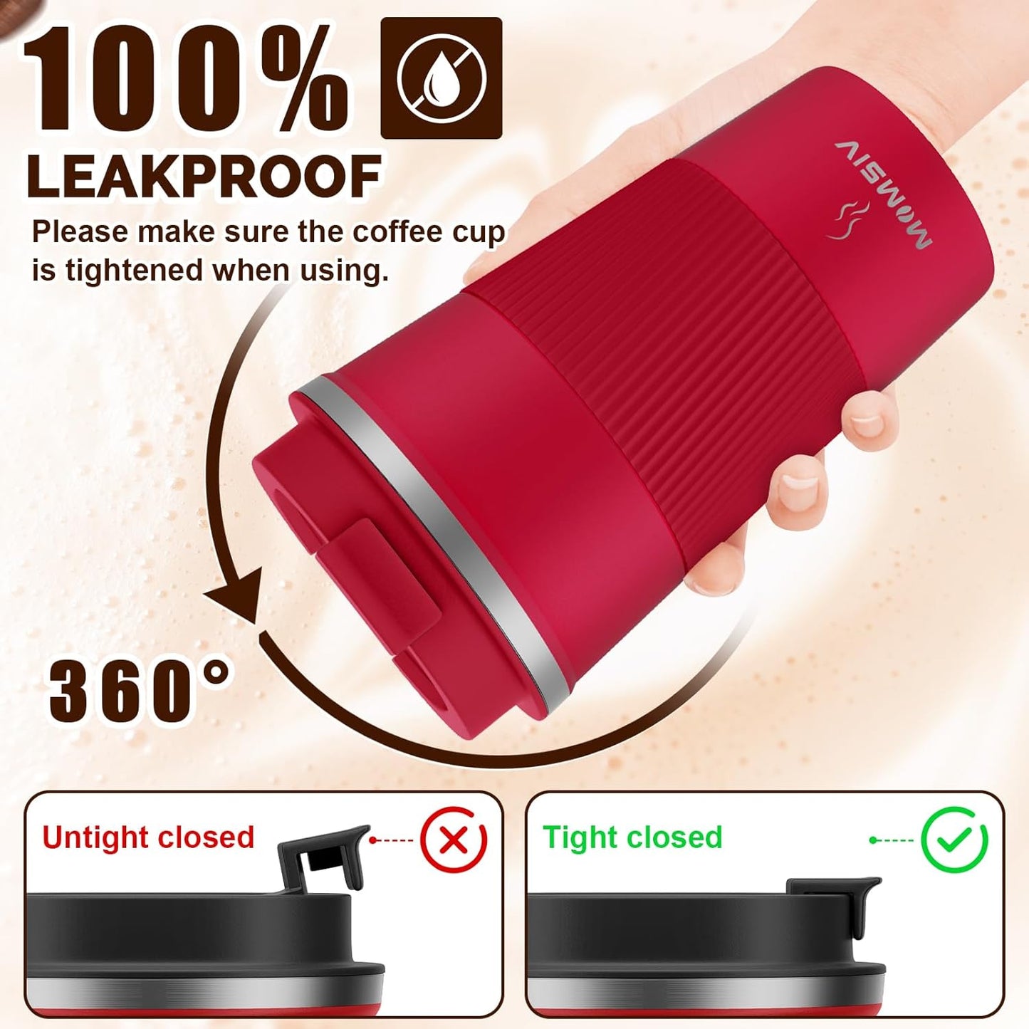 MOMSIV 12oz Travel Mug, Insulated Coffee Cup with Leakproof Lid, Travel Coffee Mug Vacuum Stainless Steel Double Walled Reusable Coffee Cup for Hot and Cold Water Coffee