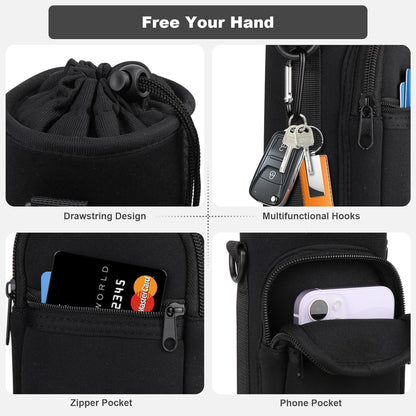 Water Bottle Holder with Strap, Water Bottle Carrier Bag with Phone Pocket, Shoulder Hand Strap Insulated Neoprene 32/40 oz Water Bottle Sleeve for Walking Hiking Camping Gym