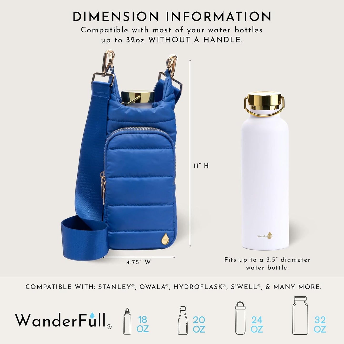 WanderFull Original HydroBag Fits Up to 32 oz Water Bottle Holder with Strap – Hands-Free Crossbody Water Bottle Carrier Bag with Phone Pocket - Colors A