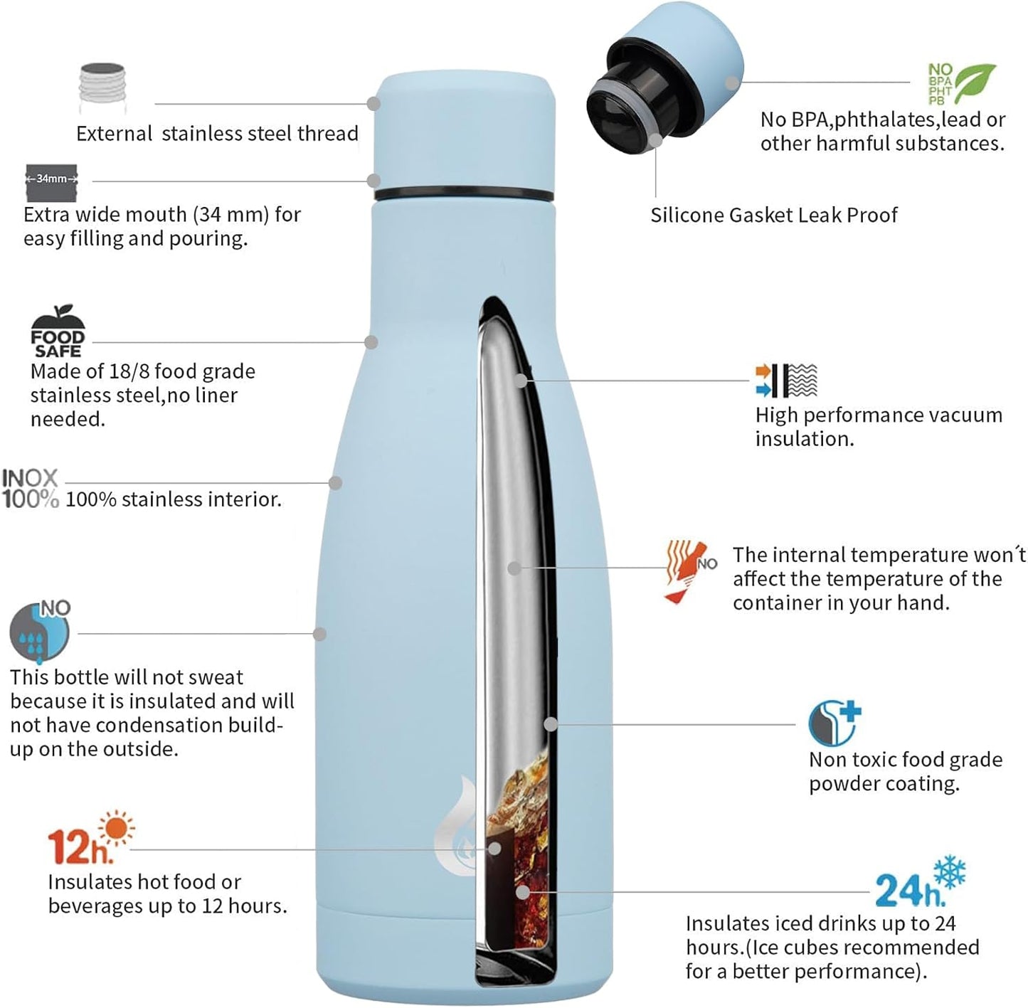 BJPKPK Insulated Water Bottle 12oz Small Stainless Steel Water Bottles Reusable Metal Thermal Keep Cold and Hot,Dreamy Purple - Colors A