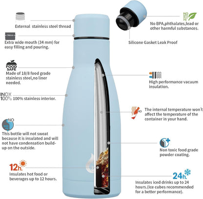 BJPKPK Insulated Water Bottle 12oz Small Stainless Steel Water Bottles Reusable Metal Thermal Keep Cold and Hot,Dreamy Purple - Colors A