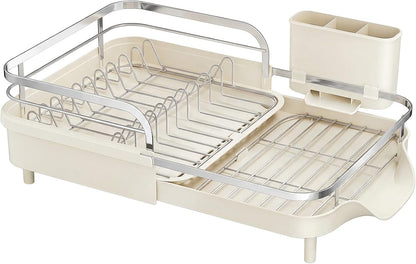 SAYZH Dish Drying Rack - Expandable Dish Rack for Kitchen Counter, Rust-Resistant Dish Drainer with Utensil Holder and Raised Guardrail, Kitchen Organizer for Cup and Bottle (Black)