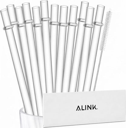 ALINK 12-Pack Reusable Clear Plastic Straws, 10.5 in x 0.3 in Replacement Tumbler Straws, BPA-Free Dishwasher-Safe Hard Straws with Brush for Stanley, YETI, Starbucks, Owala, Mason Jars 16–32 oz Cups