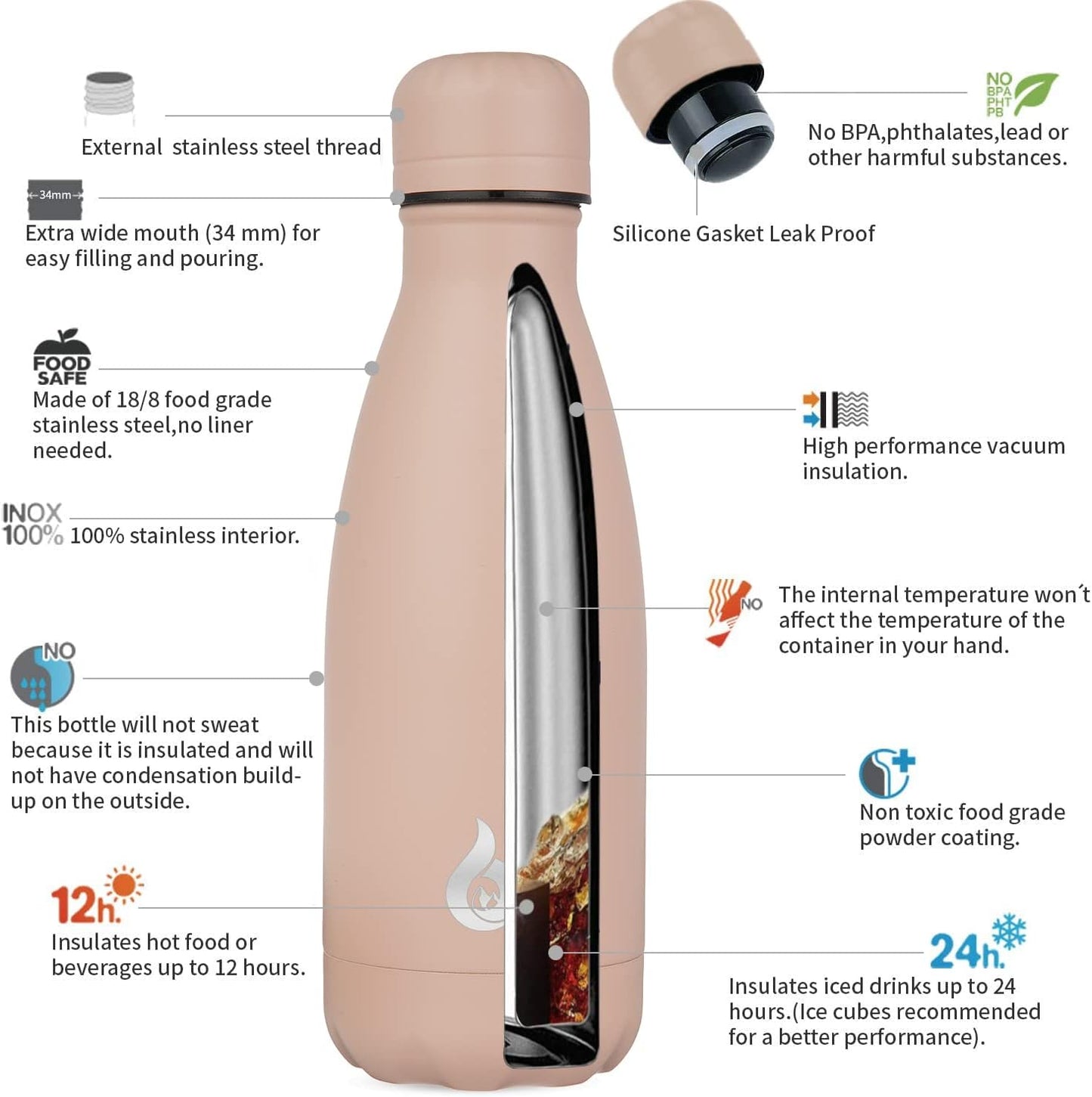 BJPKPK Insulated Water Bottle 12oz Small Stainless Steel Water Bottles Reusable Metal Thermal Keep Cold and Hot,Dreamy Purple - Colors A