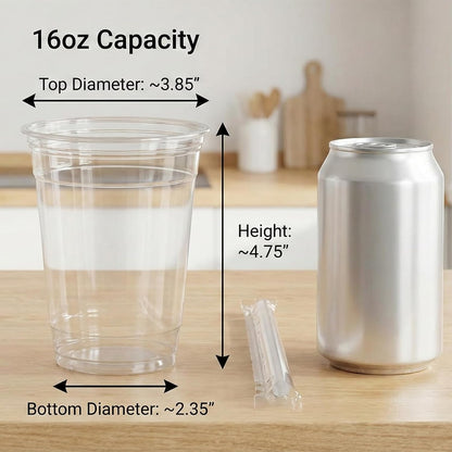 16 OZ Plastic Cups with Lids and Straws, 25 Clear Disposable Coffee Cups With Lids 16 OZ Disposable Cold Brew Cup for Parfait, Bubble Tea, Smoothies