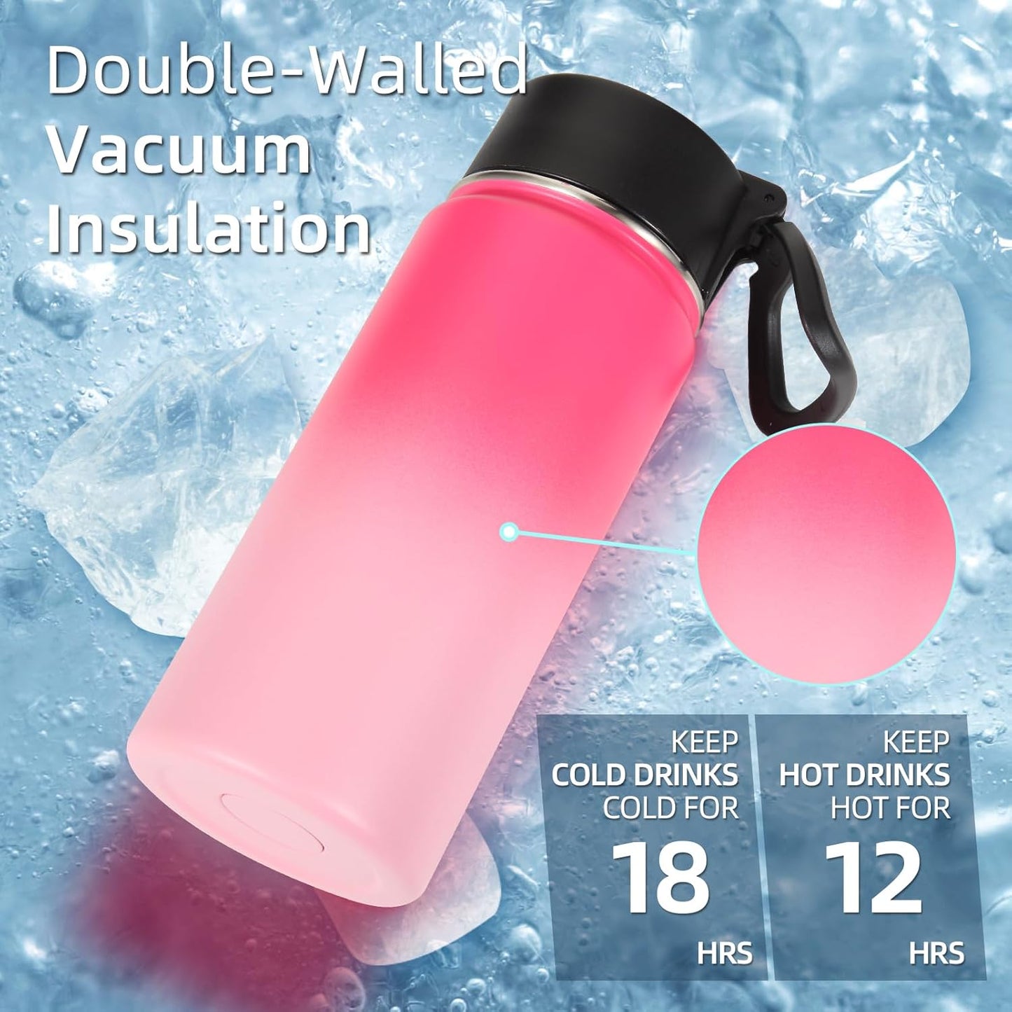 Volhoply 16 OZ Kids Water Bottle Bulk 8 Pack,Insulated Sports Bottles with Straw Lid,Stainless Steel Bottle with Handle Keep Cold & Hot,Double Wall Vacuum Tumbler Cups for School(Eight Color, 8)