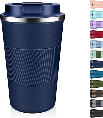 Insulated Coffee Tumbler 12 oz, Stainless Steel Coffee Mug with Lids, Travel Coffee Mug Leak Proof, Double Wall Vacuum Insulated Reusable Coffee Cup, Keep Drinks Hot and Cold (Sky Blue, 12 Ounces)