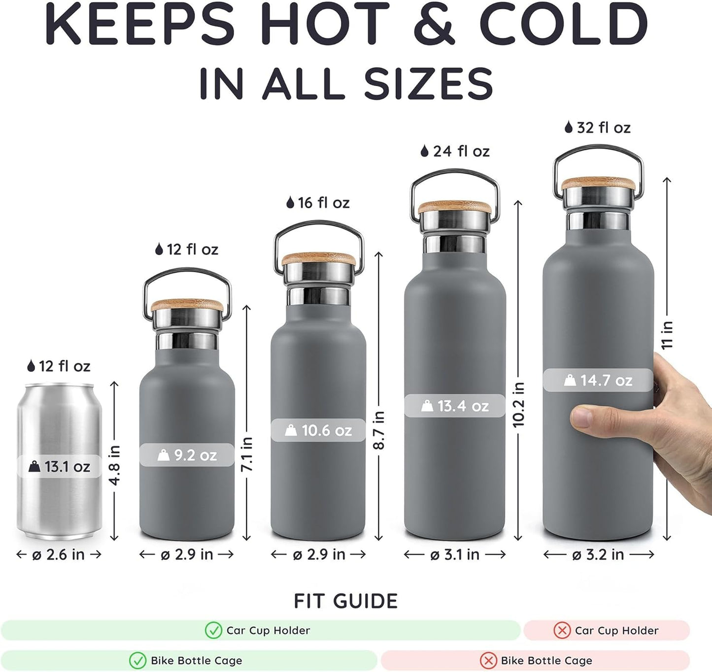 Bambaw 24 oz Stainless Steel Water Bottle, Insulated Metal Water Bottle Wide Mouth, Great for Hiking & Travel, With Handle Easy to Carry, Rust-Resistant & Durable (Aegean Blue)