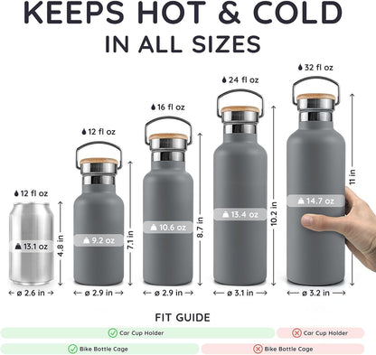 Bambaw 24 oz Stainless Steel Water Bottle, Insulated Metal Water Bottle Wide Mouth, Great for Hiking & Travel, With Handle Easy to Carry, Rust-Resistant & Durable (Aegean Blue)
