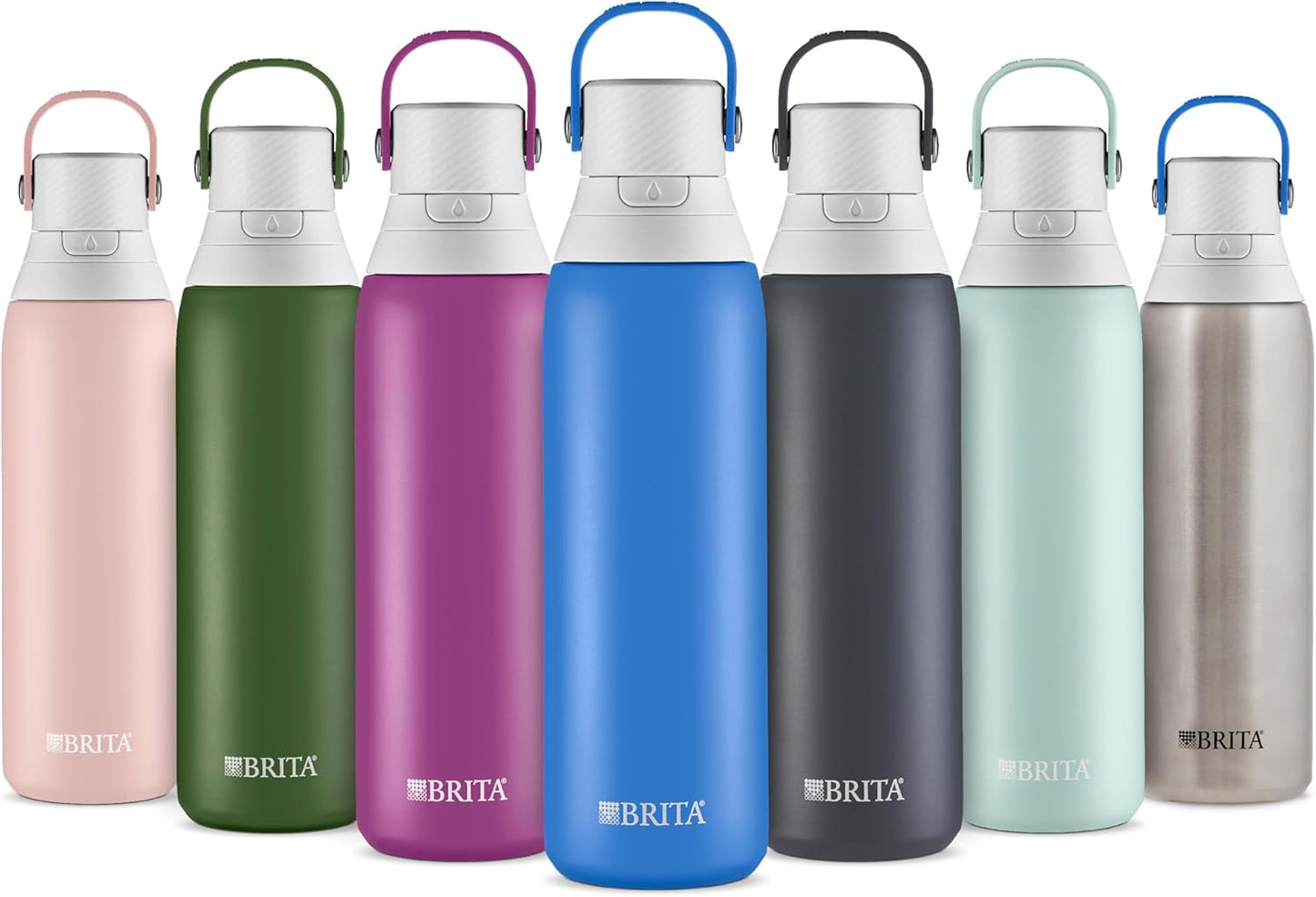 Brita Stainless Steel Premium Filtering Water Bottle, BPA-Free, Reusable, Insulated, Replaces 300 Plastic Water Bottles, Filter Lasts 2 Months or 40 Gallons, Includes 1 Filter, Glacier - 20 oz