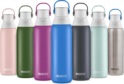 Brita Stainless Steel Premium Filtering Water Bottle, BPA-Free, Reusable, Insulated, Replaces 300 Plastic Water Bottles, Filter Lasts 2 Months or 40 Gallons, Includes 1 Filter, Glacier - 20 oz