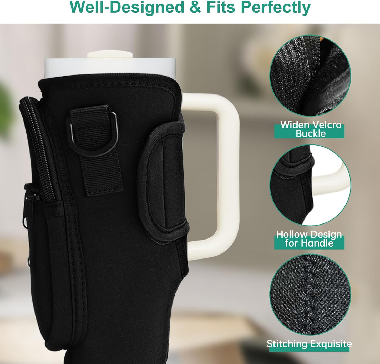 Water Bottle Carrier Bag with Strap for Stanley Cup 40oz/30oz with Phone Pocket, Neoprene Cross-Body Insulated Water Bottle Holder for Tumbler with Handle, Stanley Cup Accessories