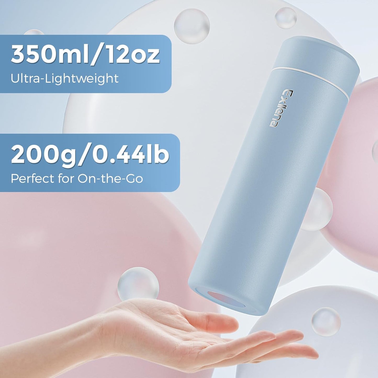 【Upgraded】Exllena Small Insulated Water Bottle 12 oz/350ml– Mini Insulated Water Bottle for Hot & Cold Drinks, Perfect Small Water Bottle for Travel, Purse...(Greyish Blue)