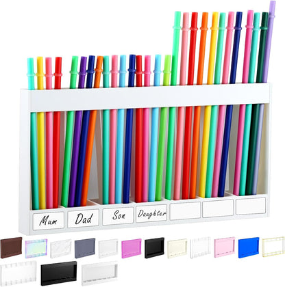 Qinyoung Acrylic Straw Holder for Cabinet Door with Double Sided Adhesive Tape Reusable Straw Organizer Tumbler Storage Kitchen Accessories Container for Counter Cupboard(Classic,Large,Transparent)