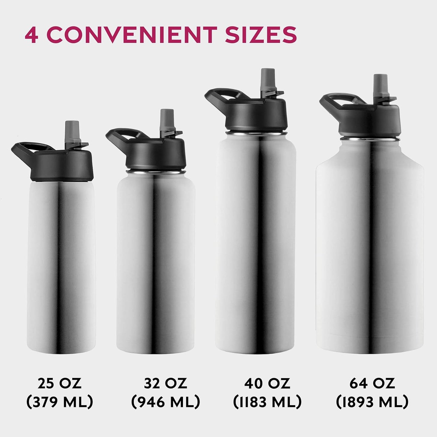 FineDine Water Bottle - Stainless Steel Insulated Water Bottle with Straw Lid, Flip Lid & Wide-Mouth Cap - Keeps Hot and Cold - 25 Oz / 739ml - Dreamy Purple