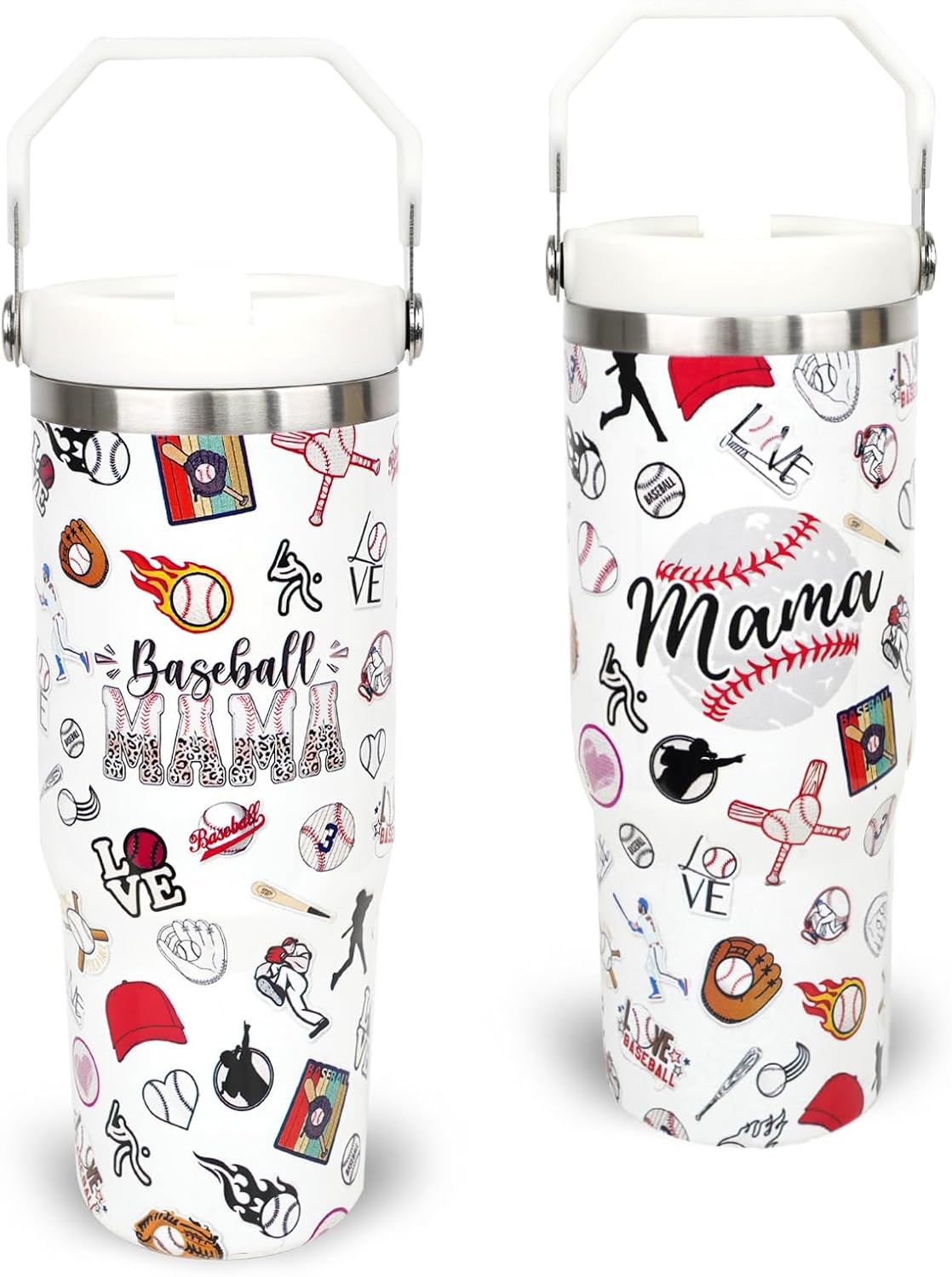 30 oz Tumbler with Handle Flip Straw Leak Proof - Pickleball Mug 30oz Tumbler Travel Coffee Mug with Handle - Birthday Gifts for Women Pickleball Lovers Players 30 Ounce Stainless Steel Cup