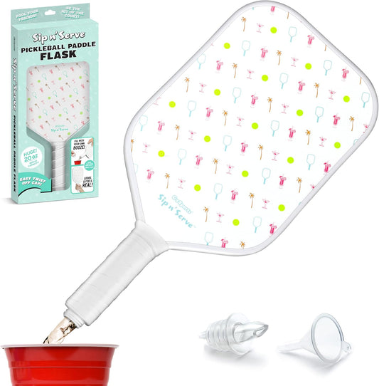 GoSports Sip N' Serve Pickleball Paddle Flask (20 oz) - Hidden Alcohol Travel Flask - Funny Liquor Gift – Includes Funnel & Spout