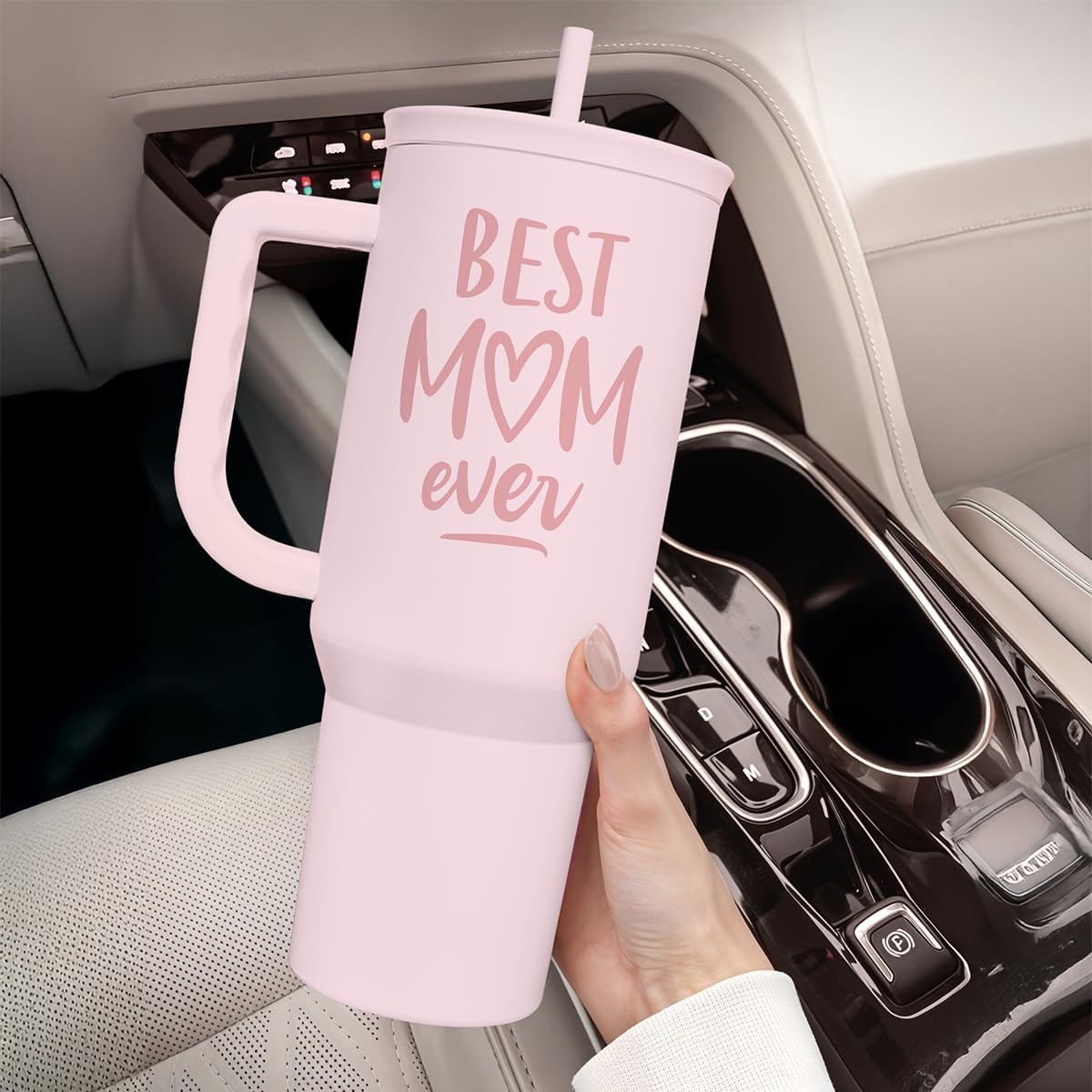 Floral Tumbler with Handle 40oz, Stainless Steel Insulated Tumblers Coffee Travel Mug Cup with Straw, Flower Coffee Cup Gifts for Women Girls, Gift for Her on Christmas Birthday Mothers Day