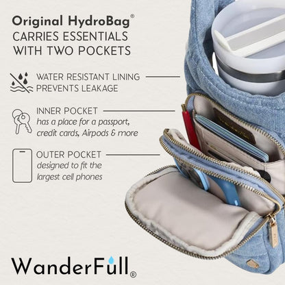 WanderFull Original HydroBag Handle® Zipper Slot for Handle, Hands-Free Crossbody Water Bottle Holder & Tumbler Accessories