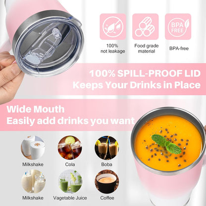 40 oz Tumbler with Handle, Insulated Tumbler with Lid and Straw, Reusable Stainless Steel Vacuum Insulated Cup, 100% Leak Proof Thermal Travel Coffee Mug Cup for Cold and Hot (Light Purple)