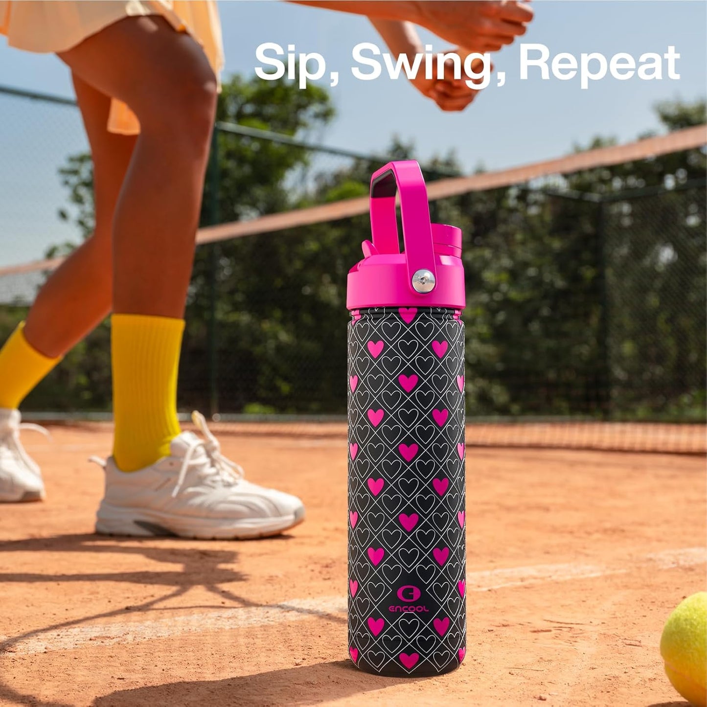 ENCOOL Insulated Water Bottle with Straw Stainless Steel Water Bottle, Leak-Proof, BPA-Free, Double Wall Vacuum Keeps Cold for 24 Hours for Sports, Travel, School (26 oz, Cotton Candy) - Colors B