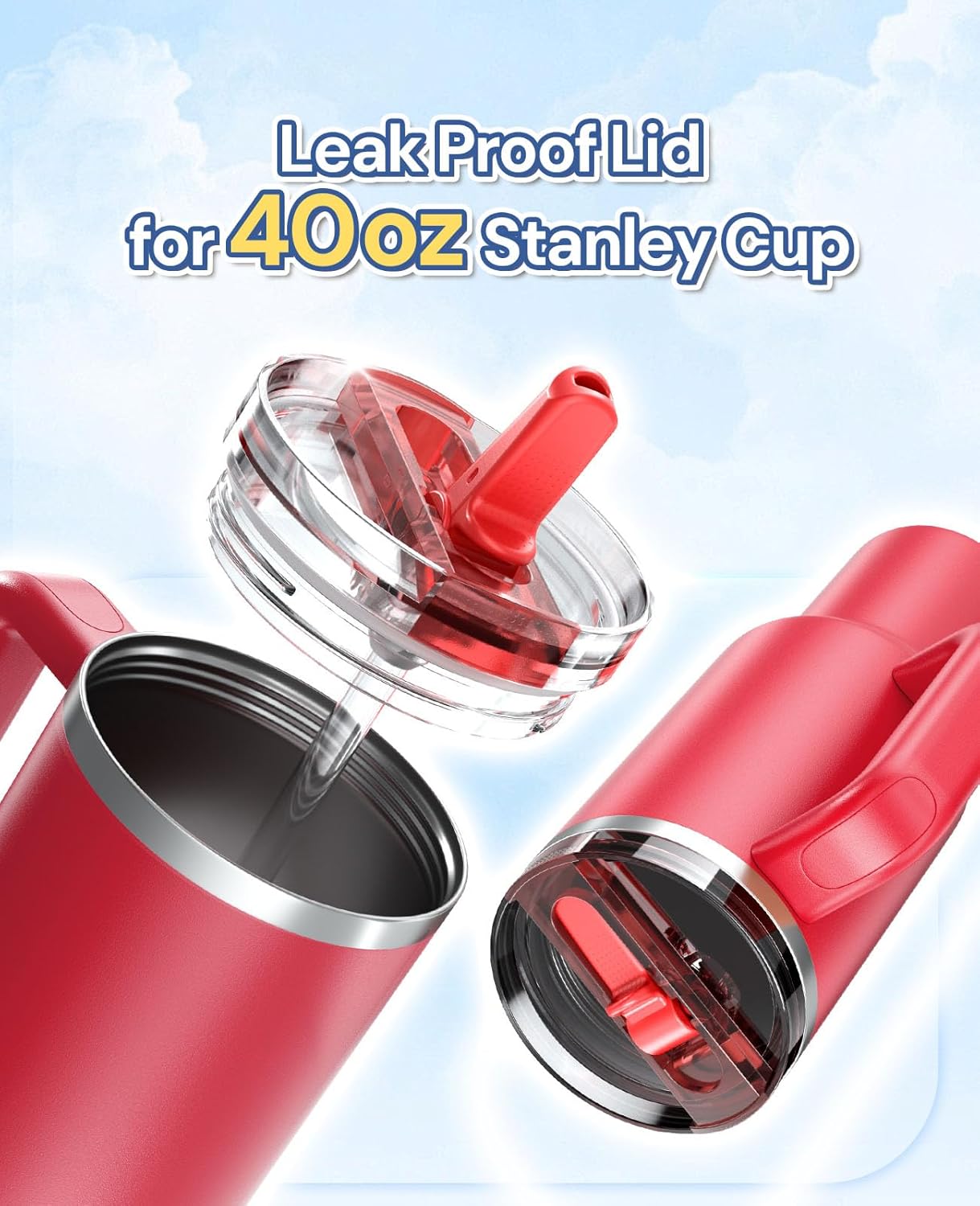 2 Pack Tumbler Flip Straw Lid Replacement Fit for Stanley 40 OZ Quencher, Leak Proof Lid with Straw for Stanley, No Spill Reusable Tumbler Lid Compatible with Stanley Cup Accessories