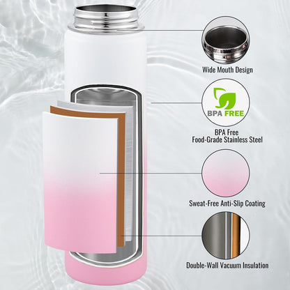 Fijinhom 24 oz Insulated Water Bottle with Handle, 304 Stainless Steel Water Bottles with Wide Mouth, Double Wall Vacuum Sports Water Bottle, BPA Free, Keep Cold and Hot, Black | with Handle