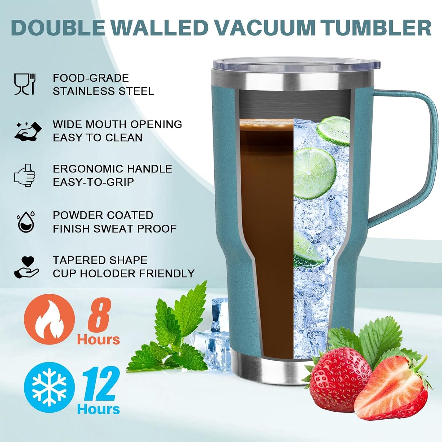 40 oz Tumbler with Handle, Insulated Tumbler with Lid and Straw, Reusable Stainless Steel Vacuum Insulated Cup, 100% Leak Proof Thermal Travel Coffee Mug Cup for Cold and Hot (Light Purple)
