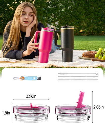 2 Pack Tumbler Flip Straw Lid Replacement Fit for Stanley 40 OZ Quencher, Leak Proof Lid with Straw for Stanley, No Spill Reusable Tumbler Lid Compatible with Stanley Cup Accessories