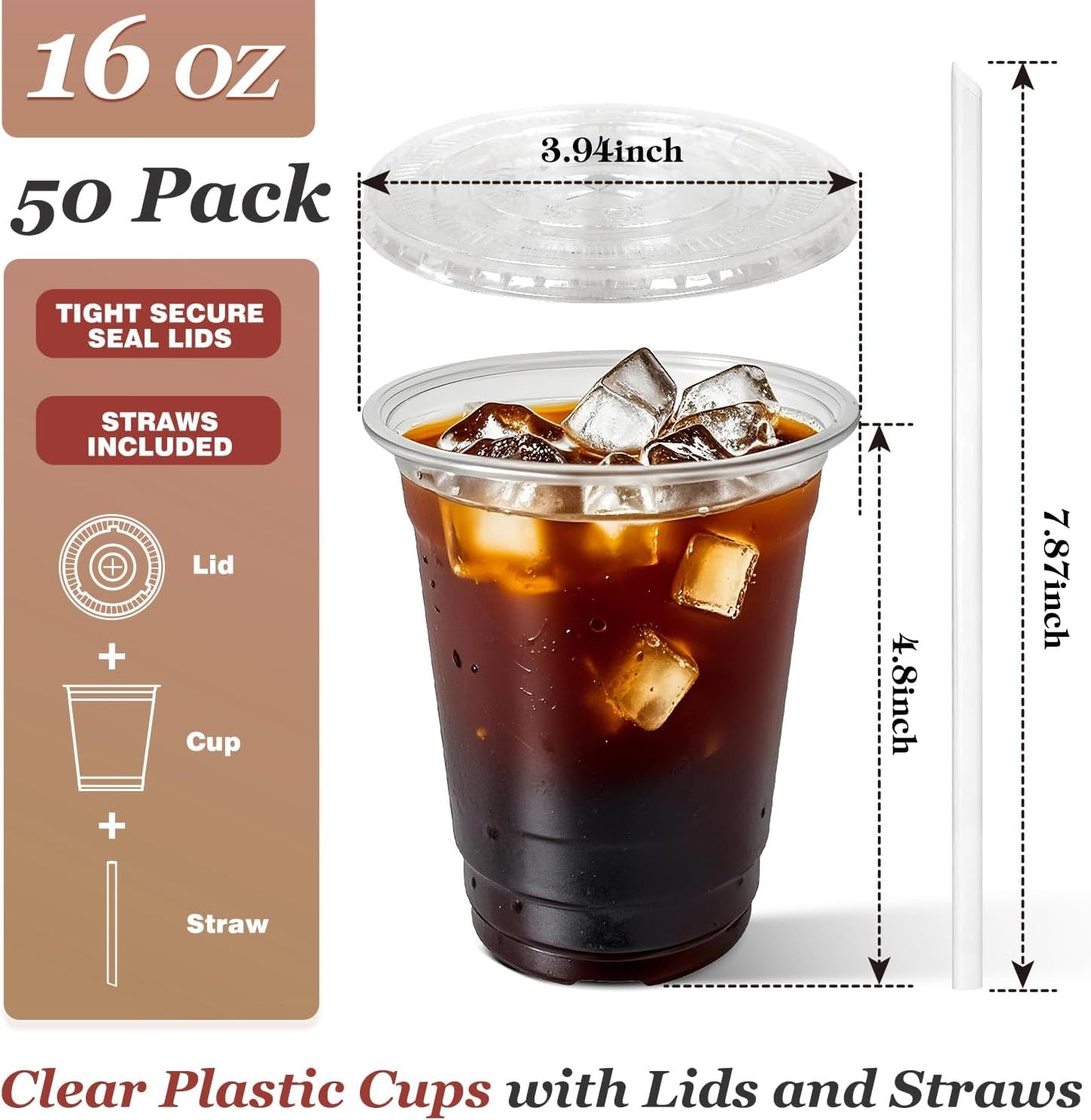 Charmount 32 oz Clear Plastic Cups with Lids and Jumbo Boba Straws, Disposable To Go Cups for Iced Coffee, Milkshake, Smoothies, Boba Milk Tea, Matcha Latte – 25 Sets