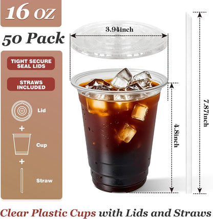 Charmount 32 oz Clear Plastic Cups with Lids and Jumbo Boba Straws, Disposable To Go Cups for Iced Coffee, Milkshake, Smoothies, Boba Milk Tea, Matcha Latte – 25 Sets