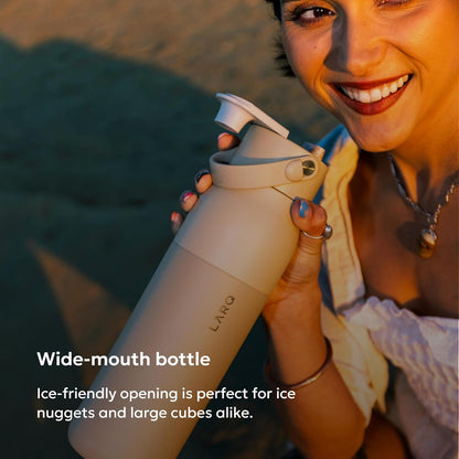 LARQ Swig Top — Insulated Stainless Steel Water Bottle with Straw, Detachable Silicone Handle, Vacuum 24h Cold, BPA-Free Metal Bottle for Gym, Travel, Office, Wide Mouth for Ice — 23 oz, Mojave Dune