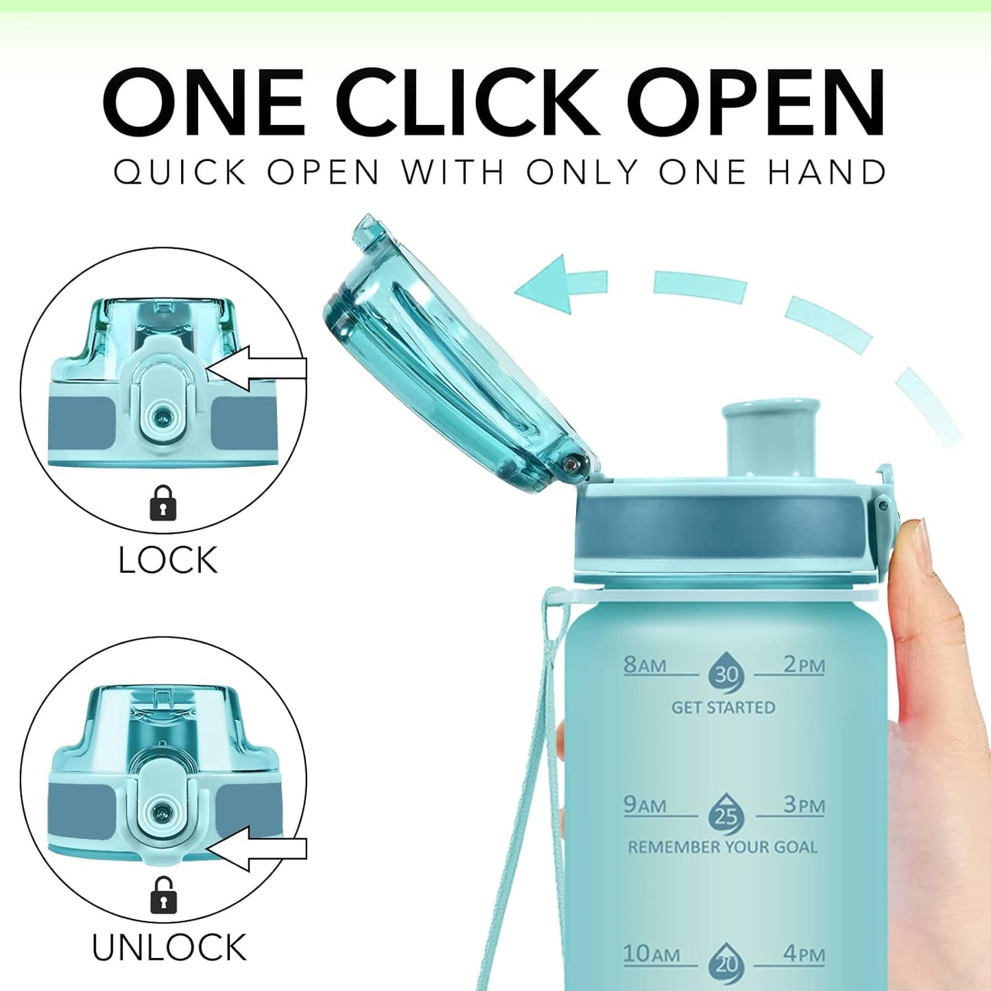 32oz Water Bottle with Time Marker, Motivational Drinking Bottle with Strap, BPA-Free Leak-Proof, Encouraging Water Bottle Time to Drink Water for Gym School Office Travel