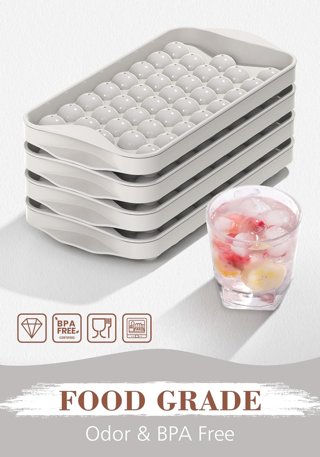 DOQAUS Ice Cube Trays with Lid and Bin, Easy Twist Release 0.8 Inch Mini Ice Balls, BPA-Free Food-Grade Ice Molds for Freezer, Iced Coffee, Cocktails (4 Pack)