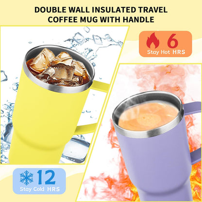 20oz Insulated Tumbler with Handle Stainless Steel Travel Coffee Mug with Lid and Straw Double Wall Vacuum Leak-proof Reusable Thermal Water Cup for Hot and Cold Drinks (Purple,1 Pack)