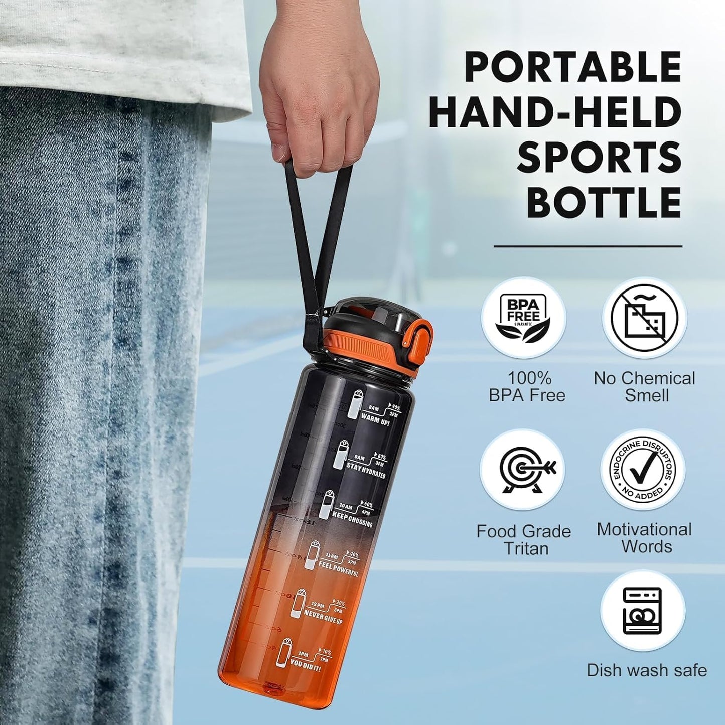 Water Bottle with Straw 1L,Boys Water Bottles with Straw 1 Litre,Waterbottle Leak-Proof Sports Water Bottle,Plastic Drinks Bottles Toxin Free，Bpa-Free (Cyan Black)