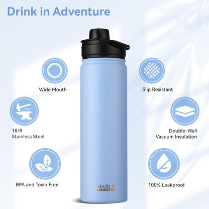 HASLE OUTFITTERS 32 oz Insulated Water Bottle Stainless Steel Double Walled Vacuum Sports Water Bottle with 2 Lids (Straw and Spout Lid) for Gym Camping Hiking(Black,1)