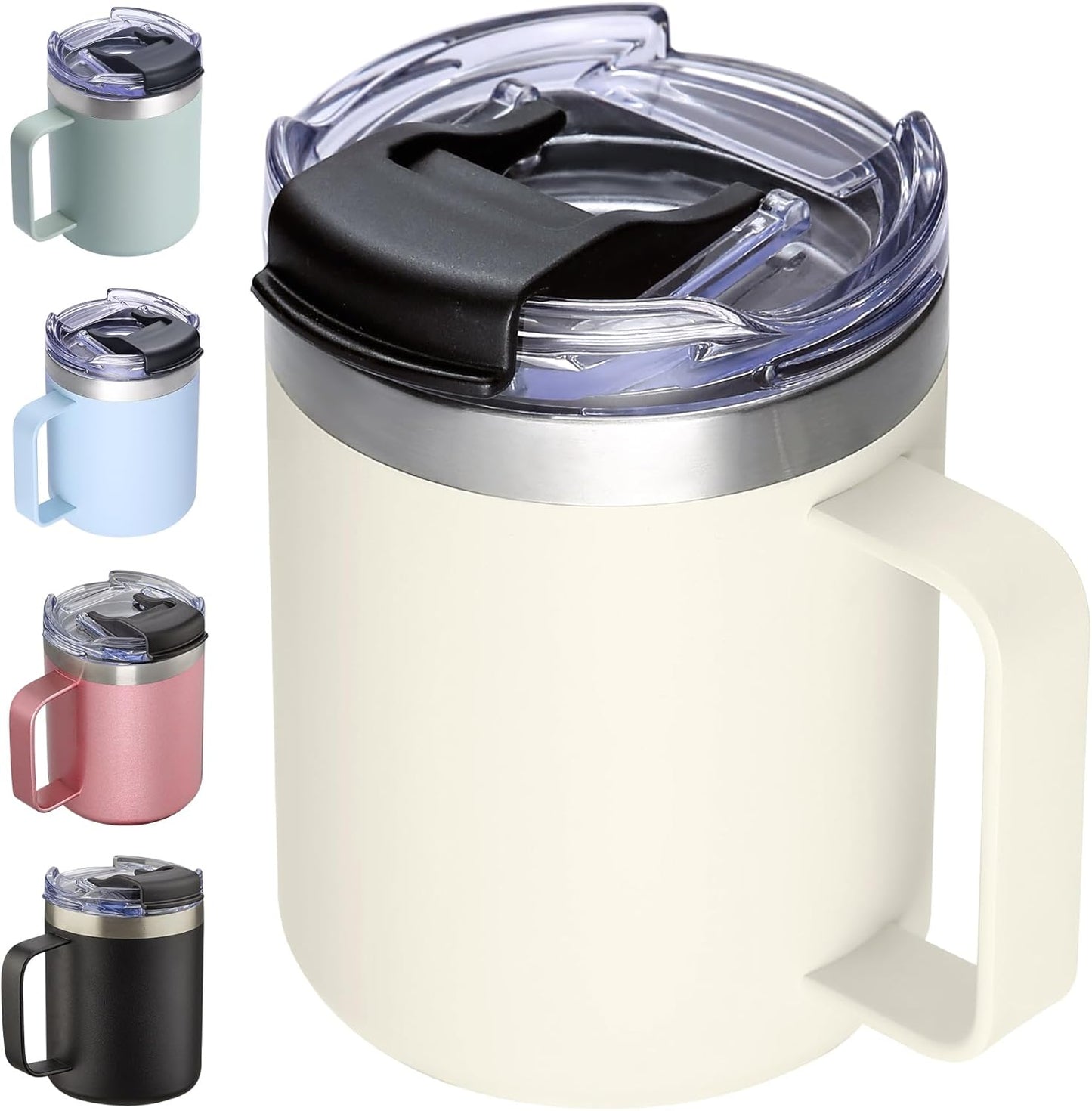 12oz Insulated Coffee Mug Cup with Handle, Stainless Steel Travel Coffee Mug with Flip Lid, Double Wall Vacuum Coffee Tumbler, Navy