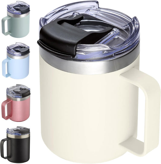 12oz Insulated Coffee Mug Cup with Handle, Stainless Steel Travel Coffee Mug with Flip Lid, Double Wall Vacuum Coffee Tumbler, Navy
