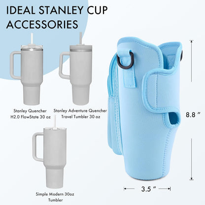 JEBEALUO Water Bottle Carrier Bag with Phone Pocket for Stanley Cup 40/30 oz, Water Bottle Holder with Adjustable Strap& Straw Cover, Stanley Cup Accessories