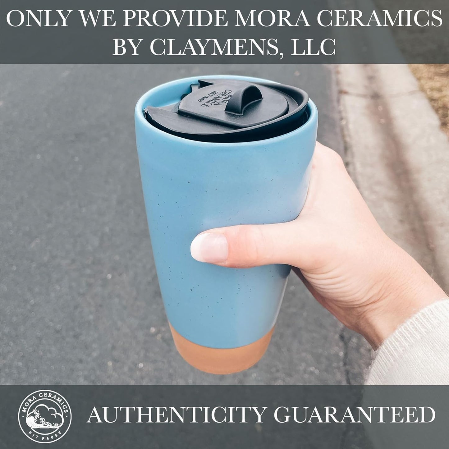 Mora Double Wall Ceramic Coffee Travel Mug with Lid, 14 oz, Portable, Microwave, Dishwasher Safe, Insulated Reusable Tall Cup, Splash Resistant Lid - To Go Tumbler for Car Cup Holder, Nightwaves